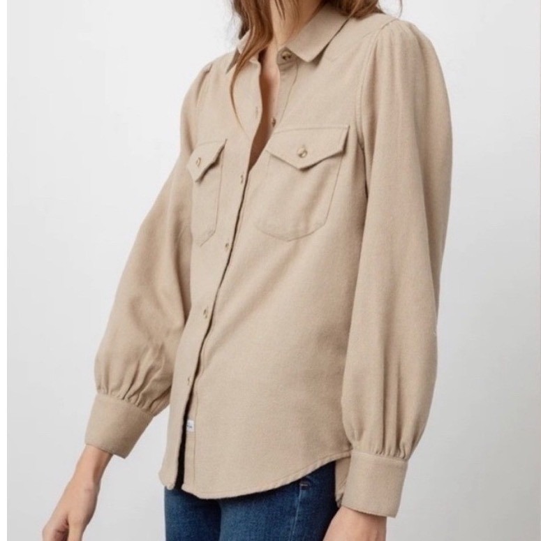 Rails Womens Tan Beige Button Down Puff Sleeve Flannel Utility Shirt Large New